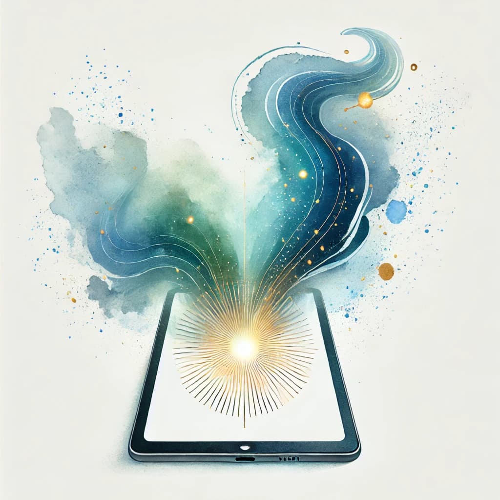 Illustration d’une tablette diffusant de douces vagues d’énergie